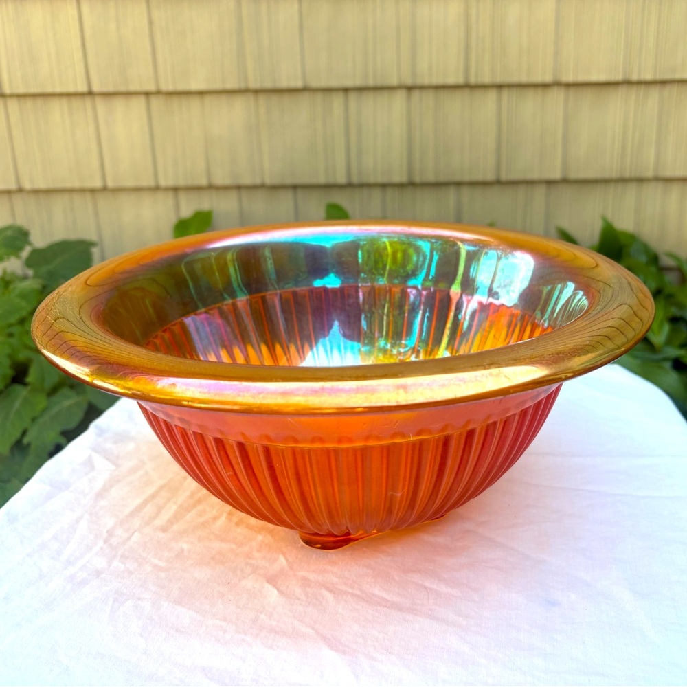 Vintage Federal Glass Orange Carnival Glass Rolled Edge Bowl 11 1/2"